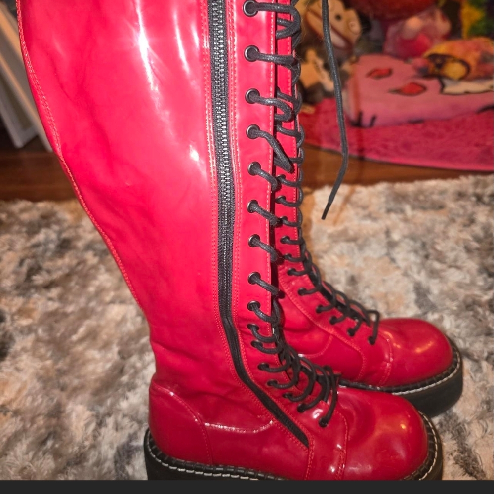 Red Lace-Up Boots